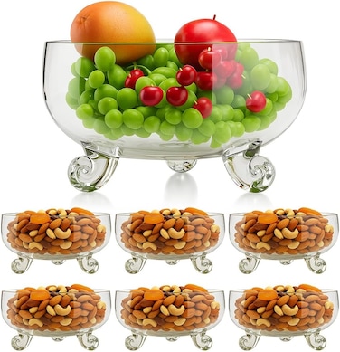 Serving Bowls set of 7- / 8inch/4.6Inch. for Entertaining, Large Serving Dishes, Prep Salad BowlsMixing Bowls for Kitchen Prep, Fruit, Snack, Dessert, and Candy Dishes or Nut Bowls