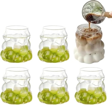 Coffee Glass - 90 ml Set of 6 Grape Cups - Cocktail and Cold-Hot Coffee Glass, Drinking Reusable Aesthetic Cups for Water, Iced Coffee, Tea, Juice, Milk, Beverage