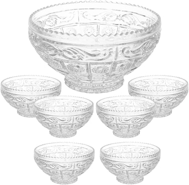 Salad Bowl 7 Pack, Glass Serving Bowl Set, Deep Bowl for Kitchen, Big Pasta bowl for Soup, Cereal, Salad, Pasta, Ramen, Fruit, Dessert Bowls