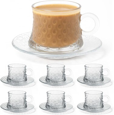 Coffee Cups with Saucers Set of 6-160ml - Ceramic Espresso Cappuccino Cups Set, Tea Mugs and Saucer