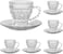 Tea Cups and Saucers Set of 6 200ml, Ceramic Turkish Coffee Cup With Gold Trim for Cappuccino, Latte, Mocha, Au Lait, Double Espresso