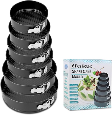 قالب كيك زنبركي، قالب كيك بـ 6 أحجام مختلفة (7، 8، 9، 10، 11، 12 بوصة)، قوالب كيك للخبز مع قاعدة قابلة للإزالة، أدوات خبز غير لاصقة