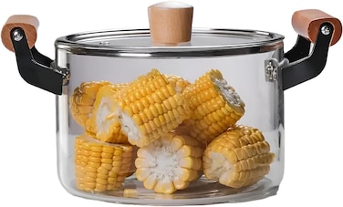 4.5L Cooking Soucepan with Lid - Heat Resistant Glass Cooking Pot, Transparent Pot with Handle, Stovetop Stock Pot, Borosilicate Glass Cookware