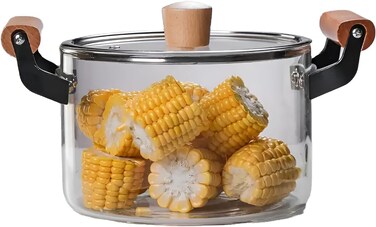 5.5L Kitchen Cooking Saucepan With Lid And Double Wooden Handle Glass Saucepan, Heat-resistant Glass Stovetop Clear Cooktop Safe for Pasta