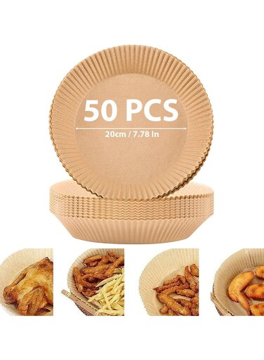 50 Pack Non Stick Disposable Parchment Paper Round Liners for Air Fryer Microwave Oven 20cm Eco Friendly Heat Resistant Easy to Use Keeps Food Fresh and Air Fryer Clean