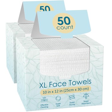 100 Count (2 Box) XL Disposable Face Towels 10&acirc;&euro; x 12&acirc;&euro;, 100% Viscose Fibre, Soft &amp; Skin Friendly Face Towelettes Disposable, Facial Tissue Face Wipes for Women Cleansing