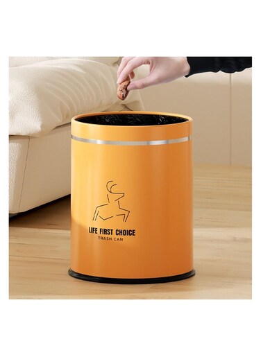 Kitchen Garbage Bin, Bathroom Wastebasket, Plastic Large capacity Trash Can, Living Room Kitchen Bathroom Round Waste Bin, Air Pressure Adsorption (Orange, 16L)
