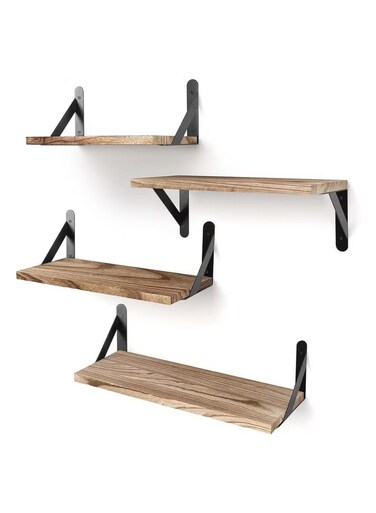 Shelves, Rustic Wood Shelves, 4 Sets of Wall Mounted Shelf for Bathroom Decor, Bedroom, Living Room and Plants