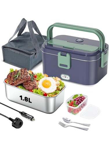 80W Electric Lunch Box for Adults, 1.8L 304 Stainless Steel Portable Food Warmer, 12/24V 110V-230V Food Heater for Car/Truck/Home/Work/Office