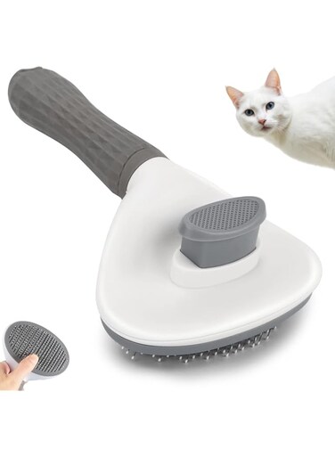 Duomama Self-Cleaning Slicker Brush for Pets - Grooming &amp; Shedding Tool for Long or Short Hair - Easy Loose Undercoat Removal &amp; Pet Massaging - Gray