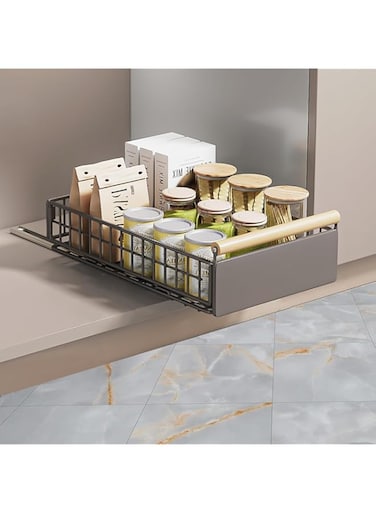 Angju Pull Out Cabinet Organizer,23.5cm Slide Out Drawers for Kitchen Cabinets,Adhesive Cabinet Roll Out Drawers with Wooden Handle,Cabinet Pull Out Pantry Shelves for Kitchen,Pantry,Bedroom,Office