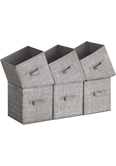 Storage Cubes, 11-Inch Non-Woven Fabric Bins with Double Handles, Set of 6, Closet Organizers for Shelves, Foldable, for Clothes, Taupe