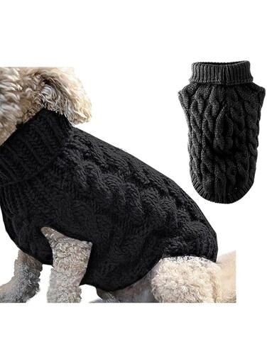 Winmany Pet Dog Turtleneck Knitting Sweater Coat Winter Warmer Thickening Pullover Knitwear Crochet Coat Clothes for Small Medium Large Dog Puppy Cat (M, Black)