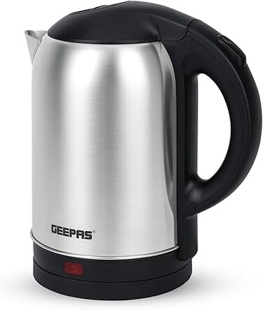Stainless Steel Electric Kettle With Auto Shutt off and Boil Dry Protection 2 L 1800 W GK5466 Geepas Silver/Black