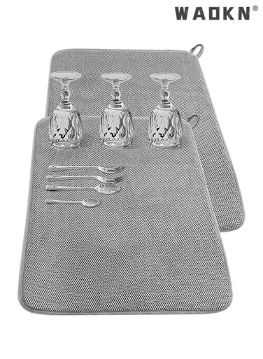 Large Dish Drying Mat for Kitchen Counter, 2 Pcs Absorbent Dish Drainer Mat, Super Absorbent Dish Drying Pads, for Countertops, sinks, draining racks(Gray)
