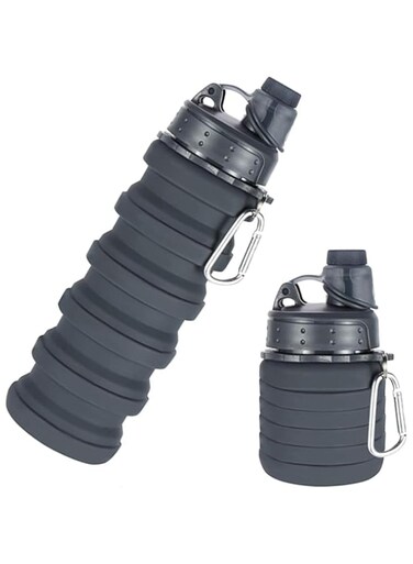 NALACAL Water Bottle Collapsible, Foldable Silicone Sports Water Cup Drink Bottle 500ml BPA-free Leak-proof Water Bottle for Gym Yoga Fitness Camping Grey