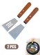 2 Pcs Metal Spatulas Set with Beveled Edges, Stainless Steel Metal Spatula for Cast Iron Skillet, Wok Flat Top Small Metal Spatula Turner with Wood Handle (Silver)