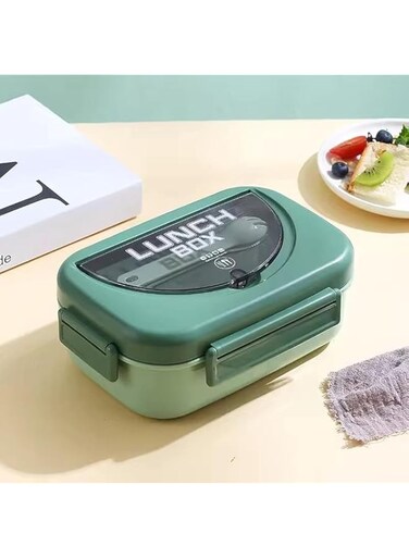 WestBury School Plastic Lunch Box  1000 ml (1 lit)  3-Compartment Single-Layer   Portable Bento Lunch Box for Adults and Kids (Viridian Green)