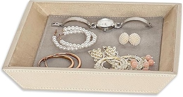 LEART Leather Jewelry Tray Organizer &ndash; Jewelry Organizer   Vanity Tray   Jewelry Organizer Tray   Desk and Bedside Catchall holder for Jewelry, Cosmetics, Keys, Coins, Watches (Sterling Grey)
