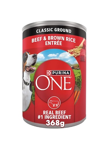 Purina ONE High Protein Natural Beef &amp; Brown Rice Ground Wet Dog Food (368grams Can)