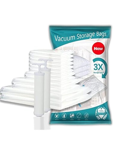 BPA Vacuum Storage Bags,Pack of 12(3 Jumbo 100x80cm,3 Large 80x60cm, 3 Medium 70x50cm, 3 Small 60x40cm) Compression Bags,Space Saver Bags,Vacuum Sealer Bags, No Air-Leak? Hand Pump Included (12)