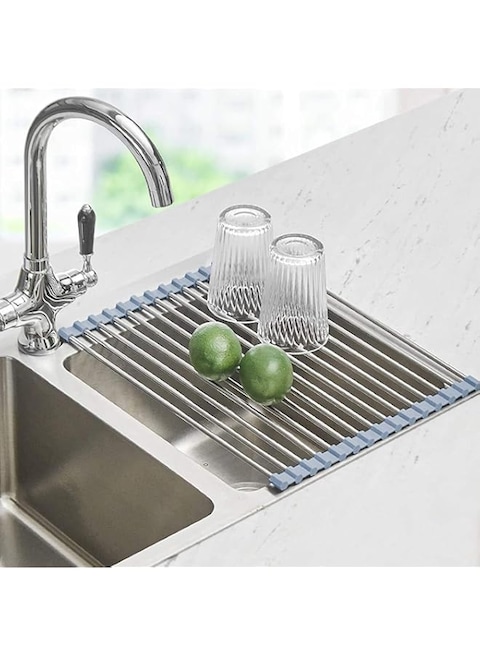 YLMKDE Roll Up Dish Drying Rack Over Sink Over The Sink Dish Drying Rack Kitchen Dish Drainer, Folding Dish Rack for Kitchen Sink Counter Stainless Steel Mat Foldable Dish Dryer Racks 17.5&quot; x 13.7