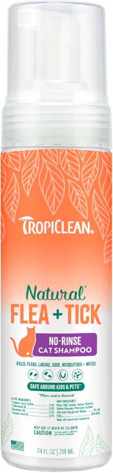 TropiClean Natural Flea &amp; Tick No Rinse Shampoo for Cats - 7.4 oz