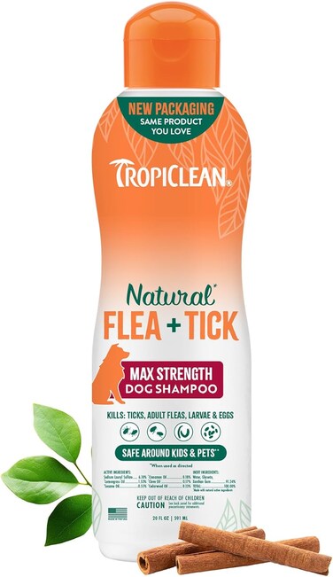 Tropiclean Natural Flea &amp; Tick Shampoo - Maximum Strength for Dogs - 20 oz