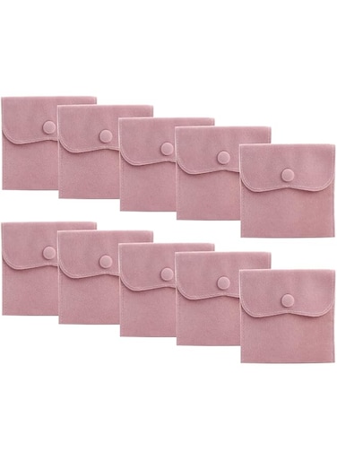 Hsiwto Pack of 10 Velvet Jewelry Pouch Storage Bags Portable Jewelry Gift Bag With Snap Button, Large Pink