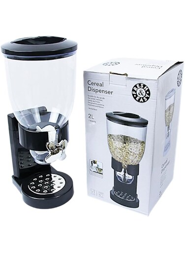 Yanek Cereal Dispenser - Airtight, Dual Compartment Food Storage Dispenser for Cereal, Granola, Snacks, and Dry Goods - Convenient and Durable Kitchen Organizer with Easy-Pour Spouts &lrm;2 Liters (Black)