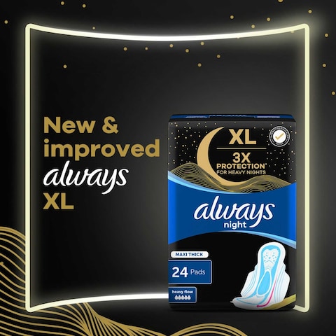 Always Maxi XL Thick Night Sanitary Pads With Wings White 24 Pads
