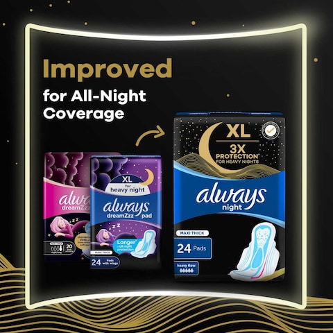 Always Maxi XL Thick Night Sanitary Pads With Wings White 24 Pads