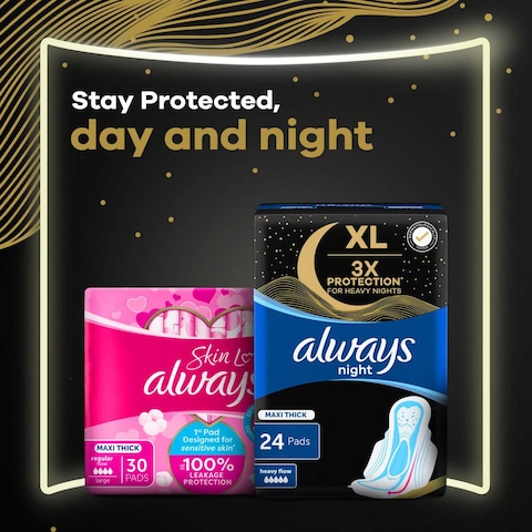 Always Maxi XL Thick Night Sanitary Pads With Wings White 24 Pads