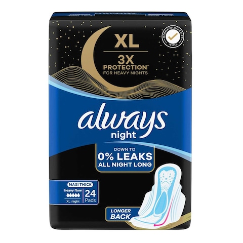 Always Maxi XL Thick Night Sanitary Pads With Wings White 24 Pads