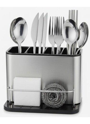 Stainless Steel 4-Section Cutlery Holder with Built-In Drainer System &acirc;&euro;&ldquo; Hygienic &amp; Rust-Proof Kitchen Storage Solution (180&Atilde;&mdash;128&Atilde;&mdash;130 mm)