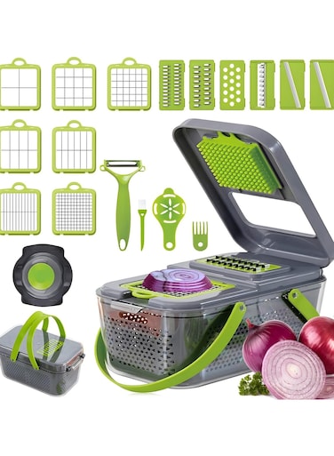 Vegetable Chopper Pro Onion Chopper Dicer and Vegetable Cutter Multifunctional Chopper 22 in 1 Food Chopper Kitchen Vegetable Slicer Dicer Cutter Veggie Chopper With 13 Blades Carrot and Garlic Chopper With Container