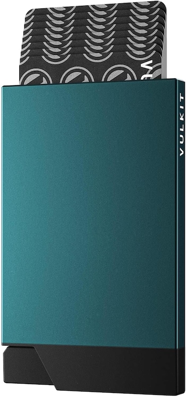 VULKIT Pop up Credit Card Holder Minimalist Metal Business Card Case RFID Blocking Front Pocket Wallet for Men or Women(Emerald Green)