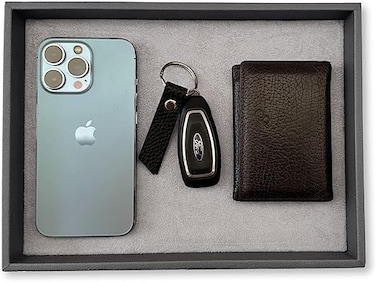 LEART Valet Tray for Men &amp; Women &ndash; Leather Tray Organizer   Bedside, Nightstand, Office Desk Organizer Tray   Catchall Tray (Grey)
