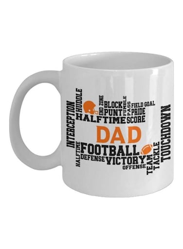 Football Word Art Printed Coffee Mug White/Black/Orange