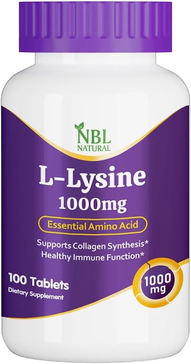 NBL Natural L-Lysine Supplement, 1000mg Essential Amino Acid, 100 Tablets