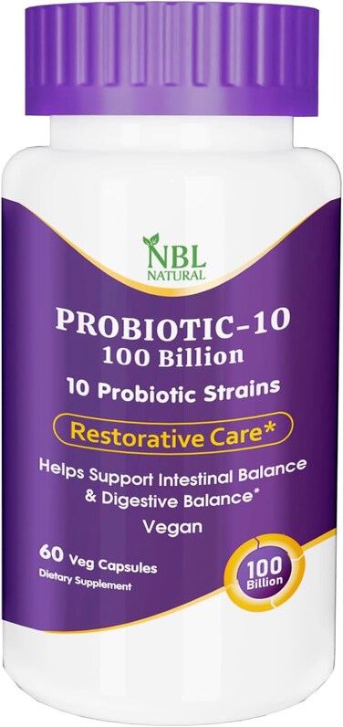 NBL Natural, Probiotic-10 100 Billion, with 10 Probiotic Strains, 60 Veg Capsules
