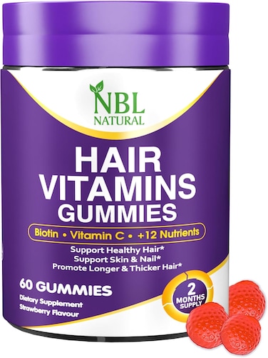 NBL Natural Hair Vitamins 60 Gummies Supplement with Vitamin C, Biotin &amp; Folic Acid Supports Hair Growth, Hair Loss, Healthy Hair, Skin &amp; Nails   Hair Multivitamins Supplements for Men Women's