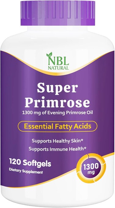 NBL Natural, Super Primrose 1300 mg with Naturally Occurring GLA (Gamma-Linolenic Acid), Women&rsquo;s Health &amp; Skin Health, 120 Softgels