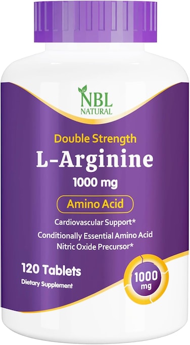NBL Natural, L-Arginine 1,000 mg, Nitric Oxide Precursor*, Amino Acid, 120 Tablets