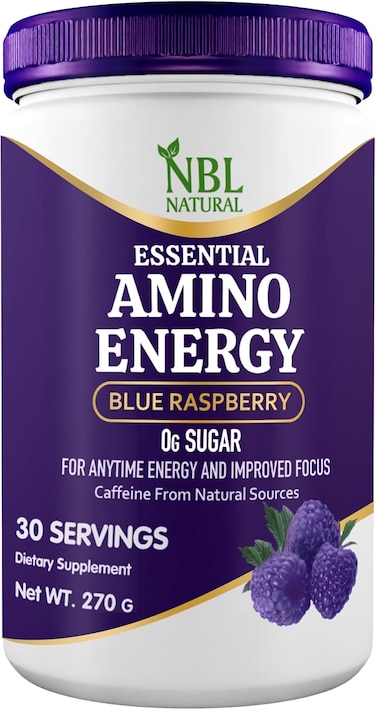 NBL Natural Amino Energy - Pre Workout With Green Tea, Bcaa, Amino Acids, Keto Friendly, Green Coffee Extract, Blue Raspberry, 270 G, 30 Servings