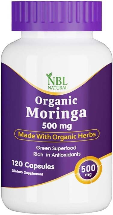 NBL Natural Organic Moringa 500mg, Energy, Metabolism, &amp; Immune Support, 120 Capsules