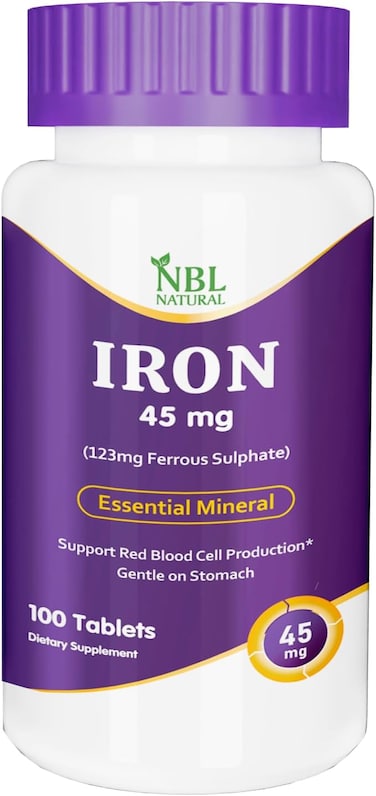 NBL Natural Iron High Potency Ferrous Sulfate Iron Supplement 45 mg 100 Tablets