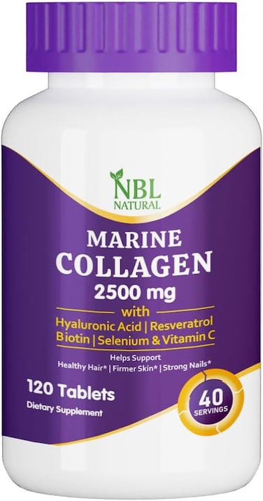 NBL Natural Hydrolysed Marine Collagen 2500mg with Hyaluronic Acid, Resveratrol, Biotin, Selenium &amp; Vitamin C, 120 Tablets