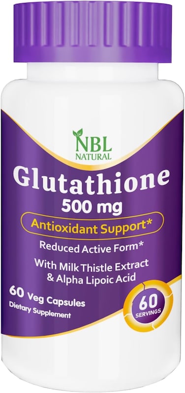 NBL Natural Glutathione 500mg - 60 Capsules, Reduced Form GSH Supplement - Enhanced with Milk Thistle Extract and Alpha Lipoic Acid