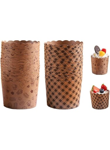 100PCS Baking Muffin Paper Baking Cups Heavy Duty Cupcake Liners Brown Kraft Paper Cupcakes Greaseproof Wrappers for Wedding Birthdays Cup Small Baking Mold(2.36 x 2.75 x 1.97 inch)